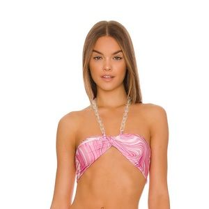 Amanda Uprichard Pink Swirl Strapless Crop Top